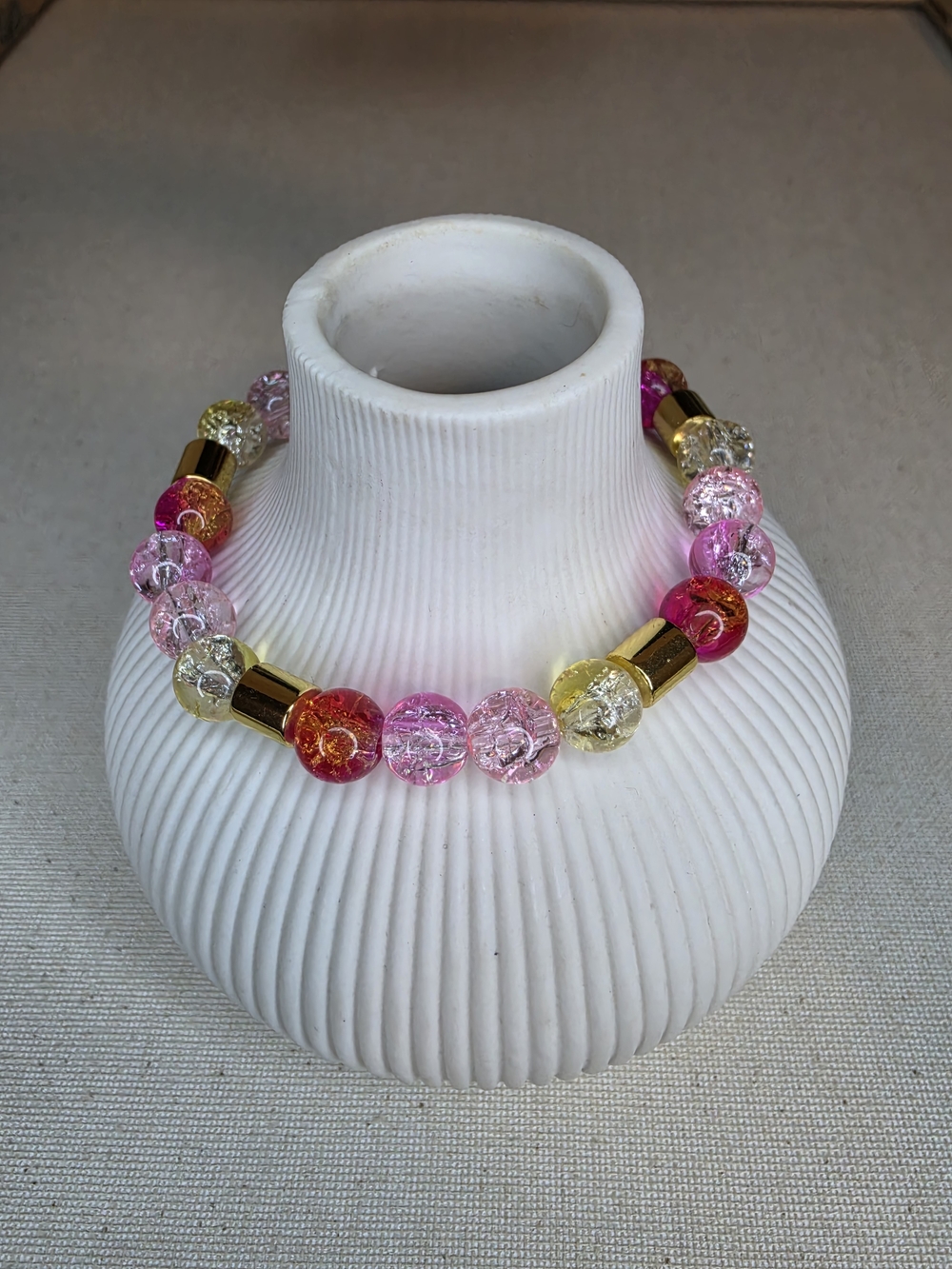 Sunset Radiance Glass & Plated Hematite Stretch Bracelet